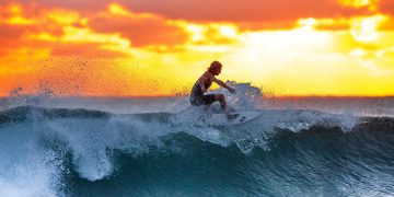 surfing, sunset, waves